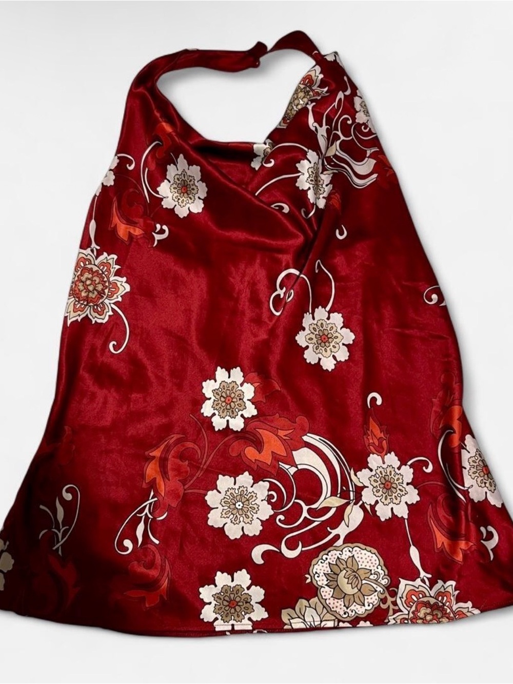 Ann Taylor Factory Red Floral Satin Halter Top